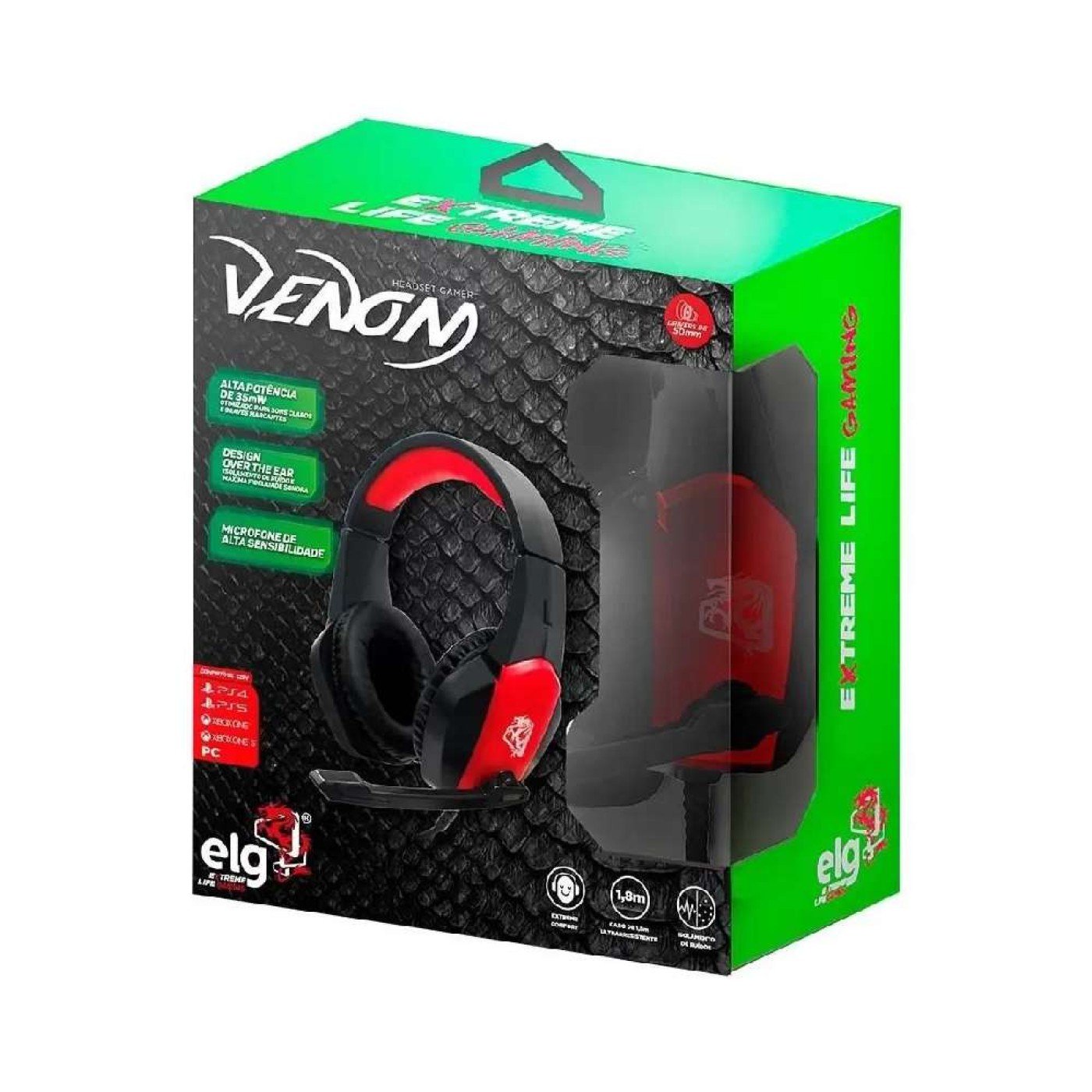 Headset Gamer Venom Preto HGVN ELG Compatível Pc Ps4 Xbox GAMES