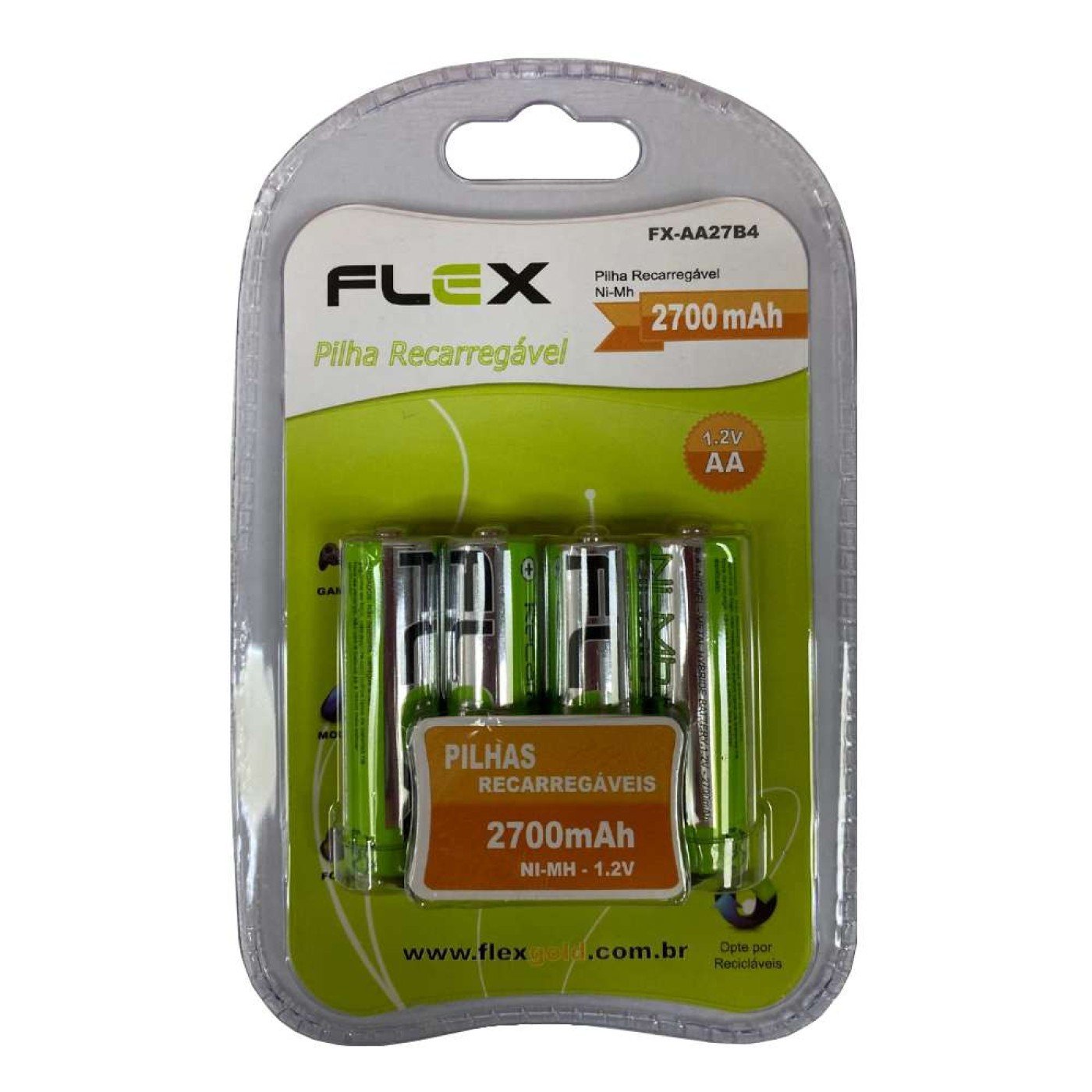 Pilha AA Recarregável C 4 Und 2700 FX AA27B4 Flex GAMES ELETRONICOS