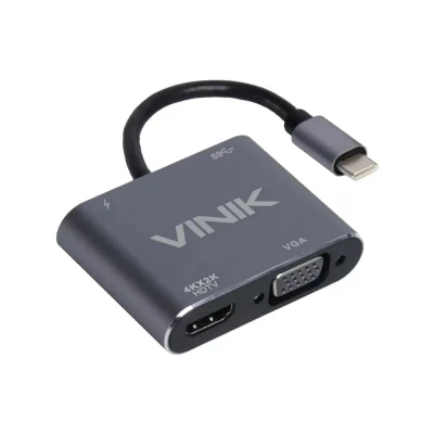 Adaptador De Type-C 4 Em 1 Hdmi Vga Pd Usb 3.0 Vinik Cinza