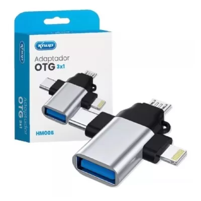 Adaptador Otg 3 Em 1 Tipo C Lightning V8 Knup