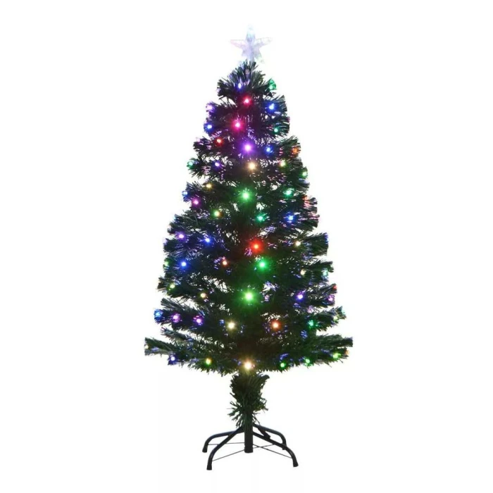 Arvore De Natal Fibra Óptica Verde Com Flores Led Rgb 1.5m