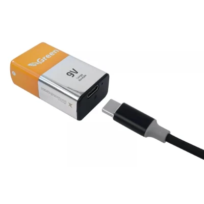 Bateria 9V 500MaH Recarregável Com Saída Tipo-C Green