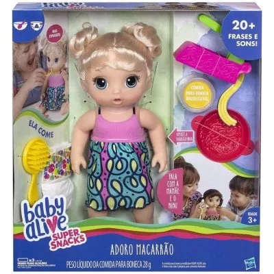Boneca Baby Alive Super Snacks Adora Macarrão Loira Hasbro