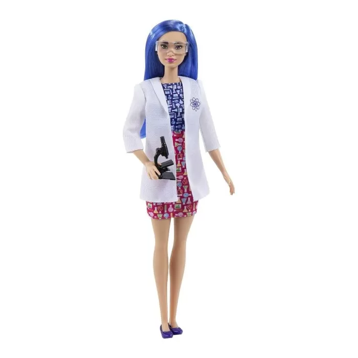 Boneca Barbie Cientista Profissões Cabelo Azul E Jaleco