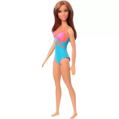 Boneca Barbie Praia Morena Maiô Azul Mattel Novo