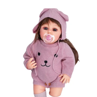 Boneca Realista Infantil 50cm Chora Trico Cachorro Rosa
