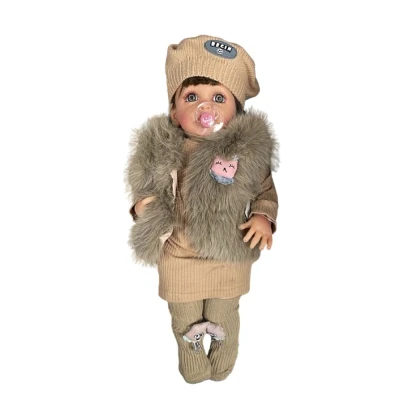 Boneca Realista Infantil 50cm Choro Casaco De Pelo Marrom