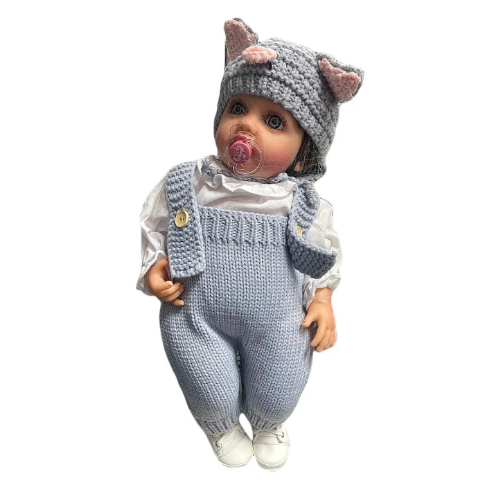 Boneca Realista Infantil 50cm Com Choro Macacão Azul Claro