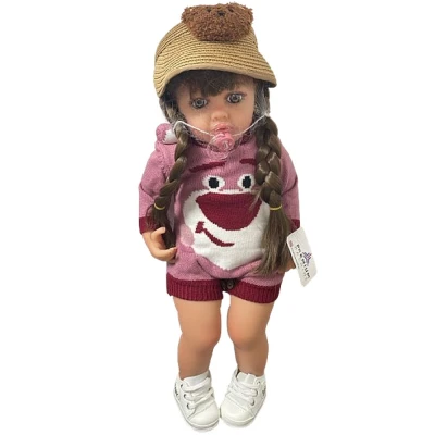Boneca Realista Infantil 50cm Com Choro Trico Urso Rosa