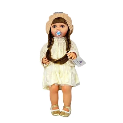 Boneca Realista Infantil 50cm Que Chora Trico Bege Com Saia