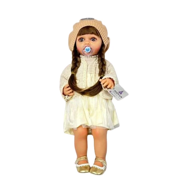 Boneca Realista Infantil 50cm Que Chora Trico Bege Com Saia
