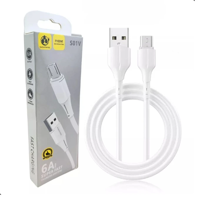 Cabo De Dados Usb A Para Micro Usb Branco 6A Max Fast S01V