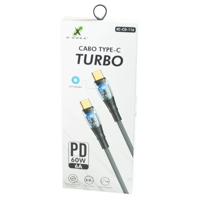 Cabo De Dados Usb Para Tipo C 60W 6A Turbo Xcell Novo
