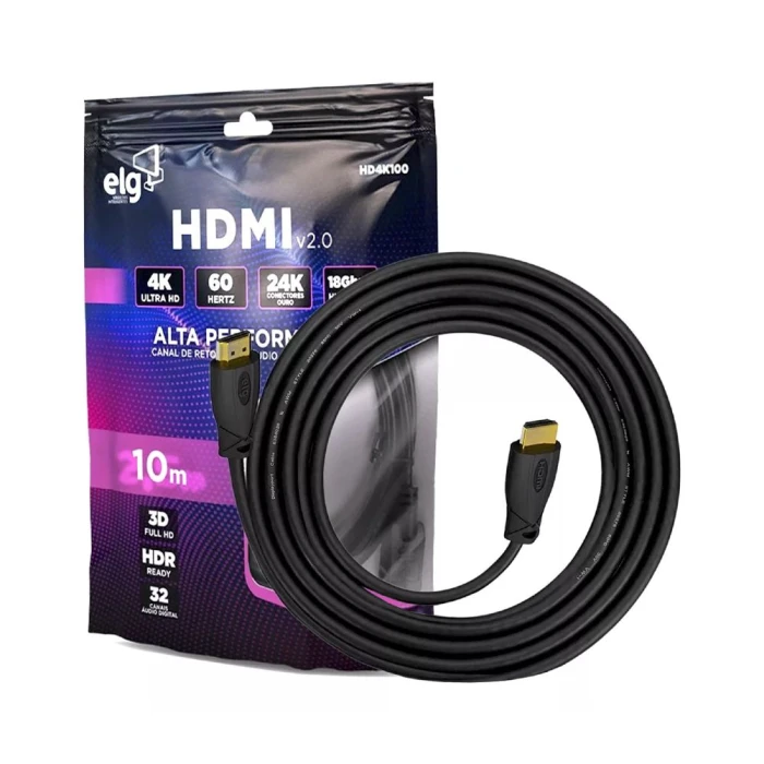 Cabo De Vídeo Hdmi 2.0 4K 3D Ready 10 Metros HD4K100 Elg