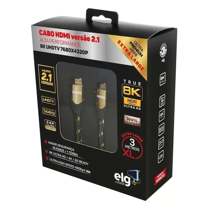 Cabo HDMI 2.1 8K Ultra HD 3 Metros HS8K30 ELG