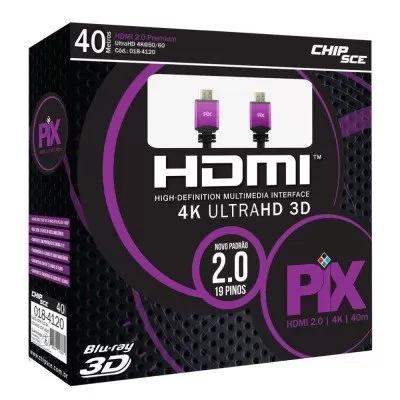 Cabo HDMI 40M 2.0 4K Ultra HD 19 Pinos PIX