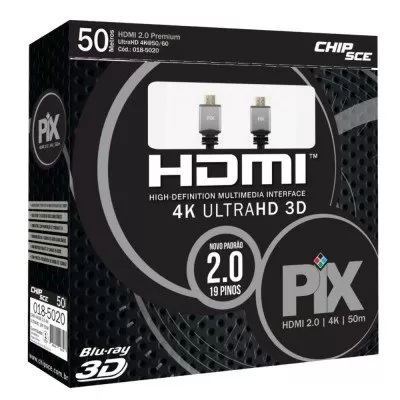 Cabo HDMI 50M 2.0 Premium 4K Ultra HD 19 Pinos PIX