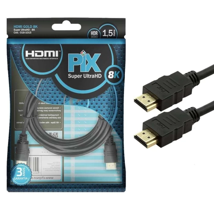 Cabo HDMI gold 2.1 8K Com 1.5 Metros Pix Com NF