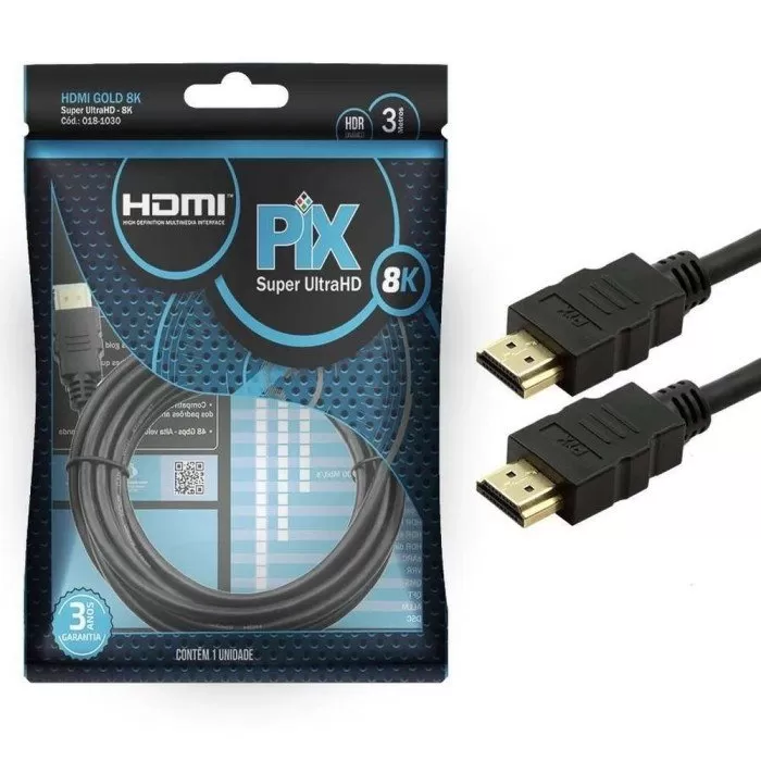 Cabo HDMI gold 2.1 8K Com 3 Metros Pix Com NF