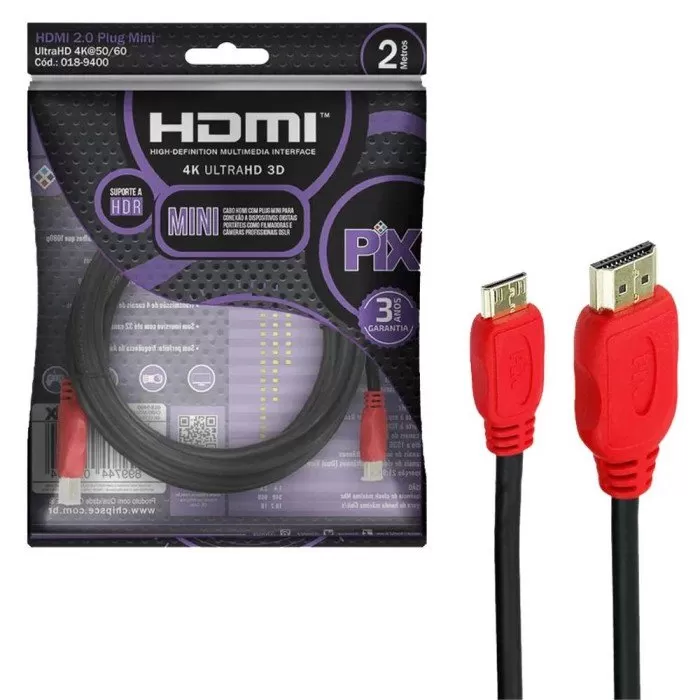 Cabo Mini HDMI x Mini HDMI 2 Metros 2.0 4K Ultra HD 018-9400