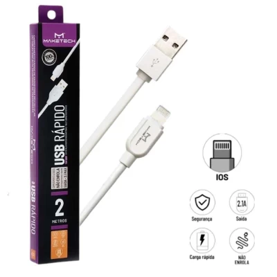 Cabo USB IOS Lightning 2 Metros Branco CA-225 Maketech