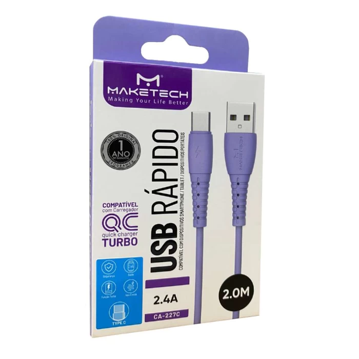 Cabo USB Tipo-C 2 Metros Roxo CA-227C Maketech