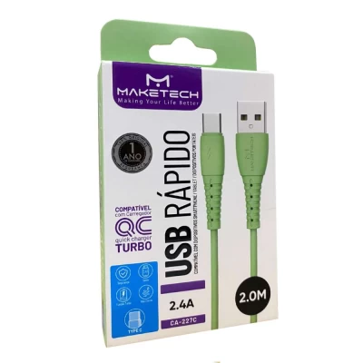 Cabo USB Tipo-C 2 Metros Verde CA-227C Maketech