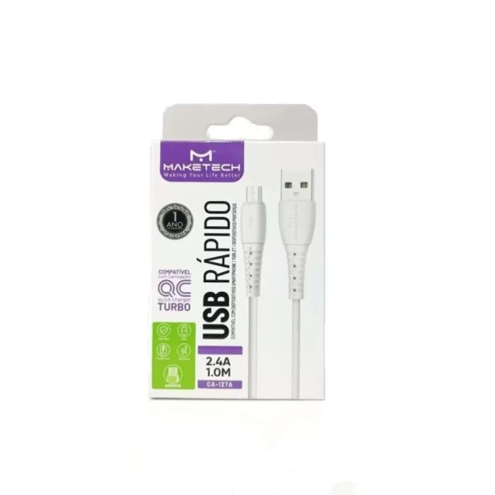 Cabo Usb Micro Usb 1 Metro Branco Ca-127A Maketech Novo