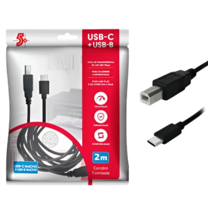 Cabo Usb Tipo C 2.0 + Usb B Macho 2m 018-1417 5+