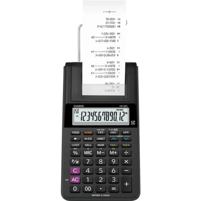 Calculadora Com Bobina 12 Digitos Preto Hr-8Rc Casio Novo