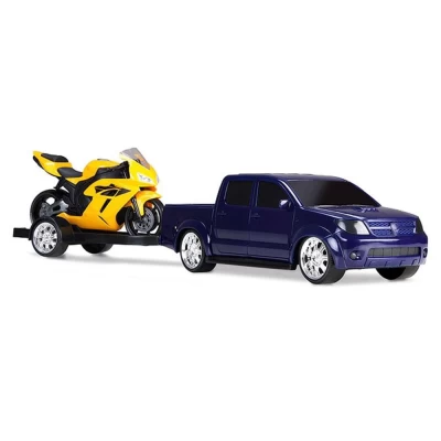 Camionete Pick-Up Vision Racing Azul Com Moto Amarela Roma