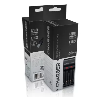 Carregador De Pilhas Aa/Aaa Usb Com Led 5V Mbtech Novo