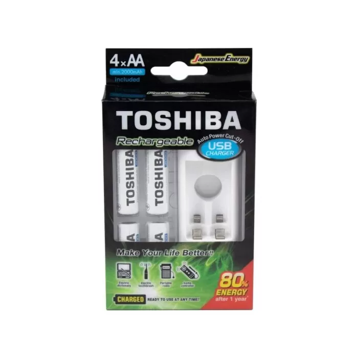 Carregador De Pilhas Usb Com 4 Pilhas AA Toshiba Novo