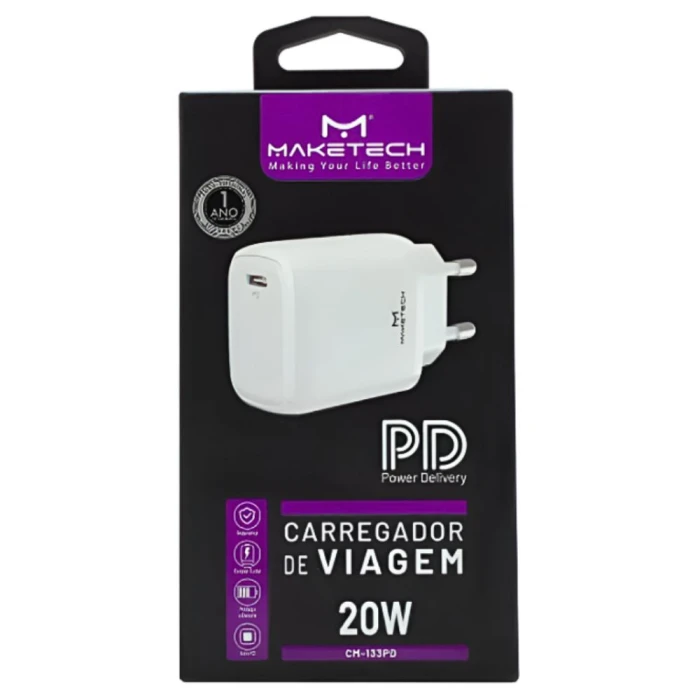 Carregador De Viagem Tipo-C 20W Cm-133pd Maketech