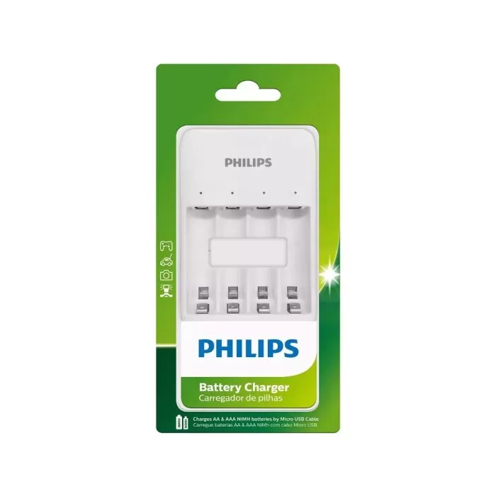 Carregador Para Pilhas AA/AAA Com Micro Usb Philips Branco