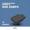 Carregador Rápido 20W Com Cabo Tipo C/Tipo C Preto Ims-226PC