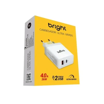 Carregador Ultra Rápido 4A 36W Usb E Tipo-C Bright Novo