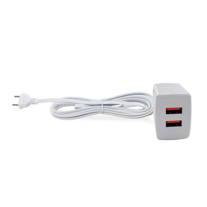 Carregador Usb Duplo A 2.4A 3 Metros Branco Bright