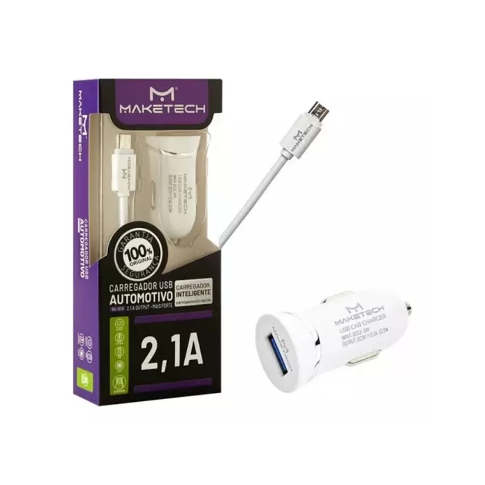 Carregador Veicular 2,1A Micro Usb Branco Dl-C12