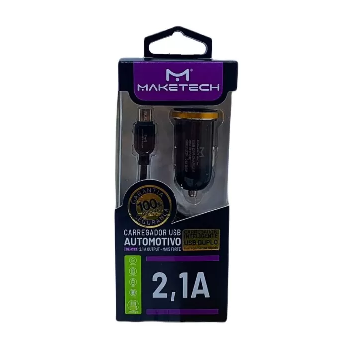 Carregador Veicular 2,1A Micro Usb Preto Maketech Novo