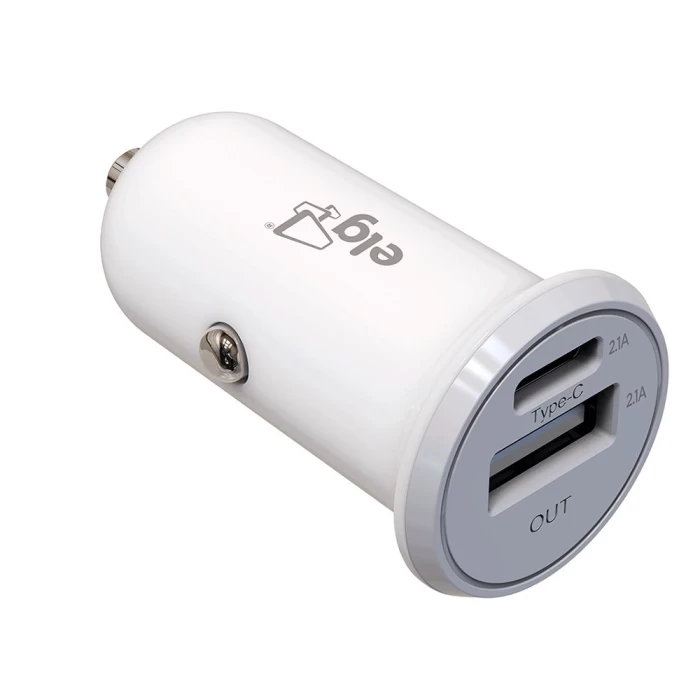 Carregador Veicular Universal Com Duas Portas Usb Elg Branco