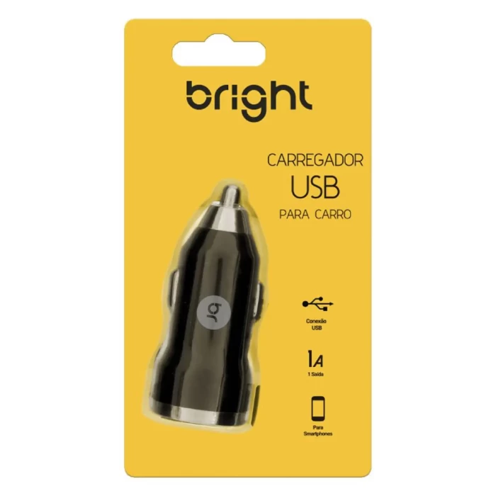 Carregador Veicular Usb 5V 1A Bright Preto Novo