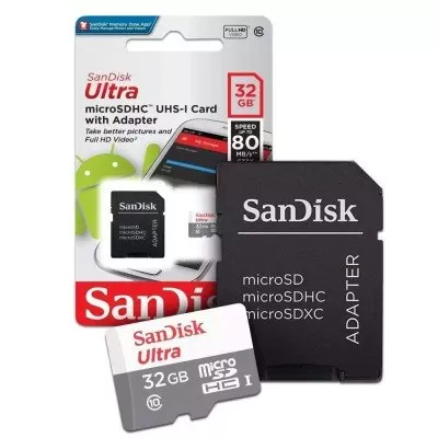 Cartão Micro SD Sandisk 32GB 80Mbs Adaptador UHS-I