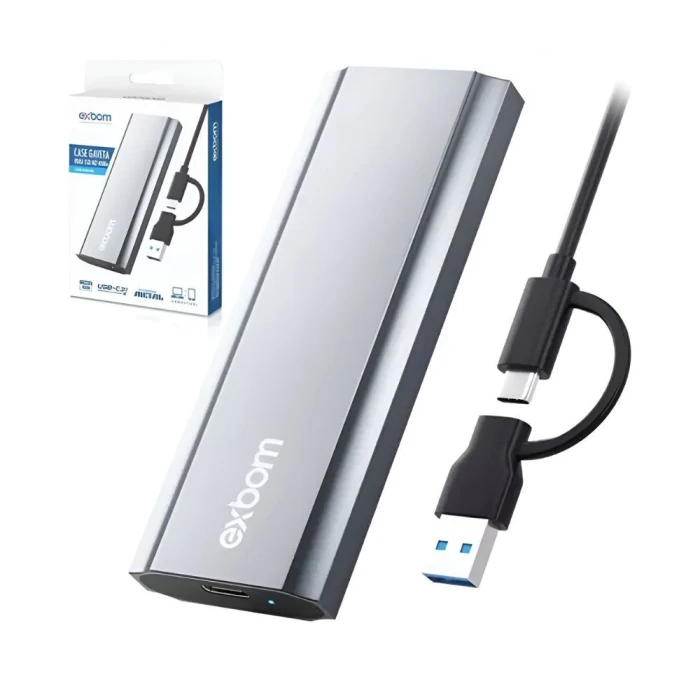 Case Moderno Gaveta P/ SSD M2 NVME PCIE USB/Tipo-C Exbom