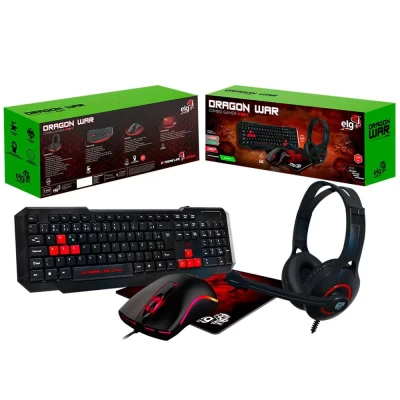 Combo Dragon War 4 em 1 Headset,Mouse,Teclado,Mousepad ELG