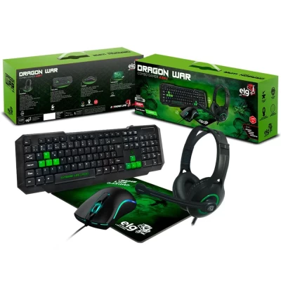 Combo Dragon War 4 em 1 Headset,Mouse,Teclado,Mousepad ELG