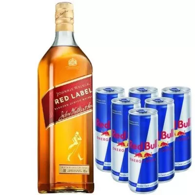 Combo Whisky Johnnie Walker Red Label 1L + 6 Red Bull 250ml