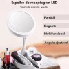 Espelho De Mesa Redondo Com Led Dobrável Branco Organiz