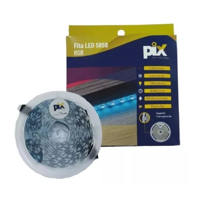 Fita De Led 5050 Cor RGB 5 Metros 12V IP65 Com Controle Pix