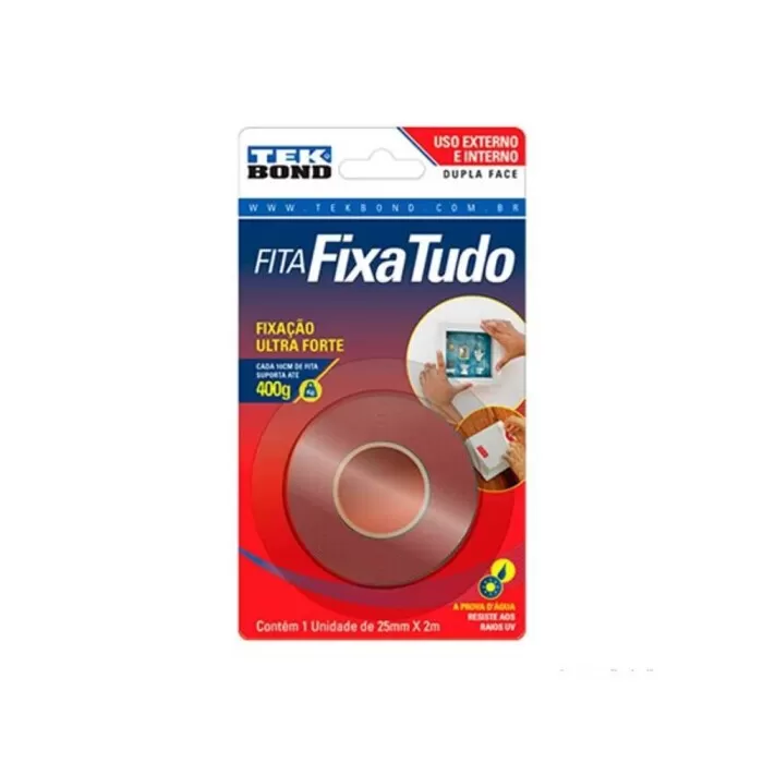 Fita Dupla Face 25mmX 2M Fixa Tudo Externa Tekbond Novo